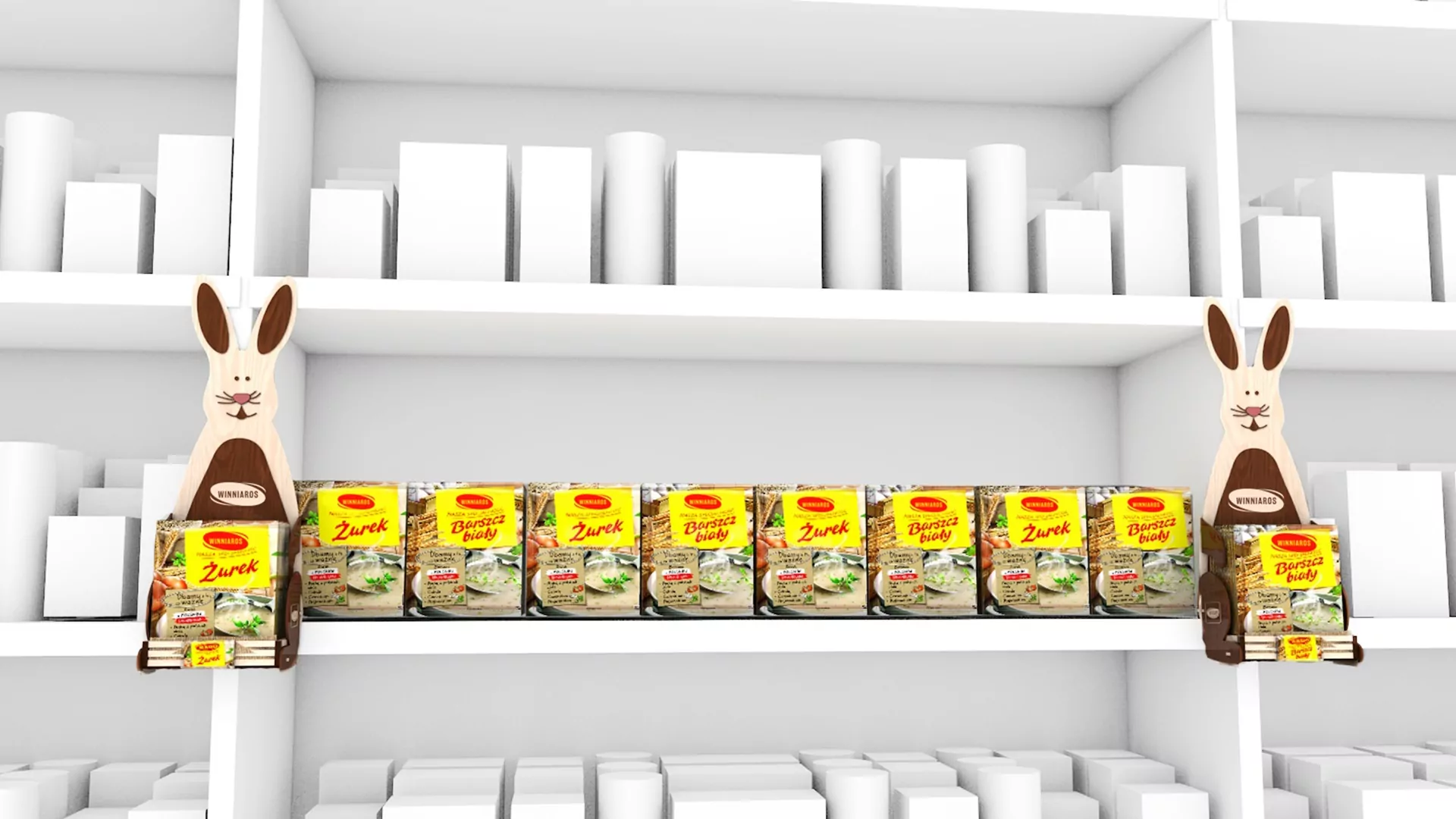 ekspozytor przypółkowy, surowiec sklejka, nadruk UV